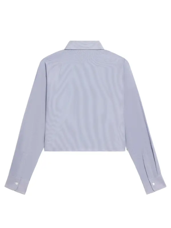 Cropped Shirt In Striped Cotton and Silk - Image 2