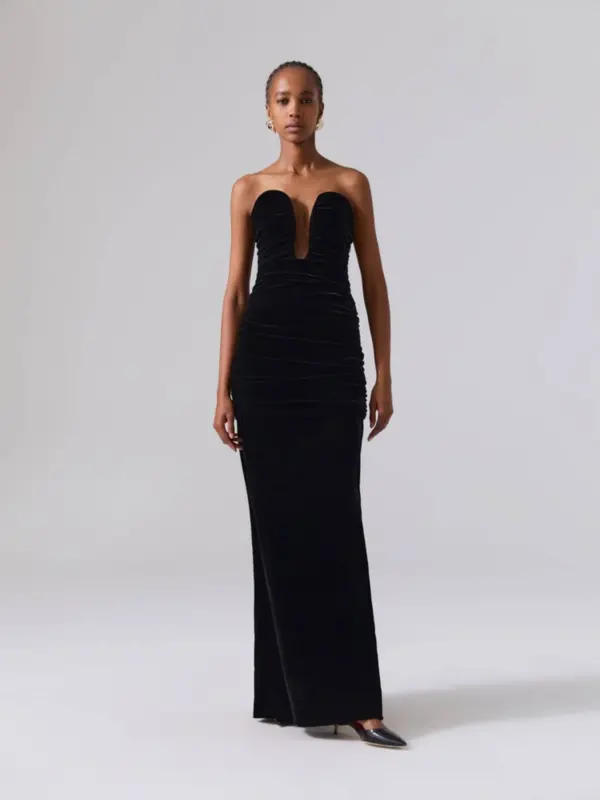 Strapless Ruched Velvet Gown - Image 2