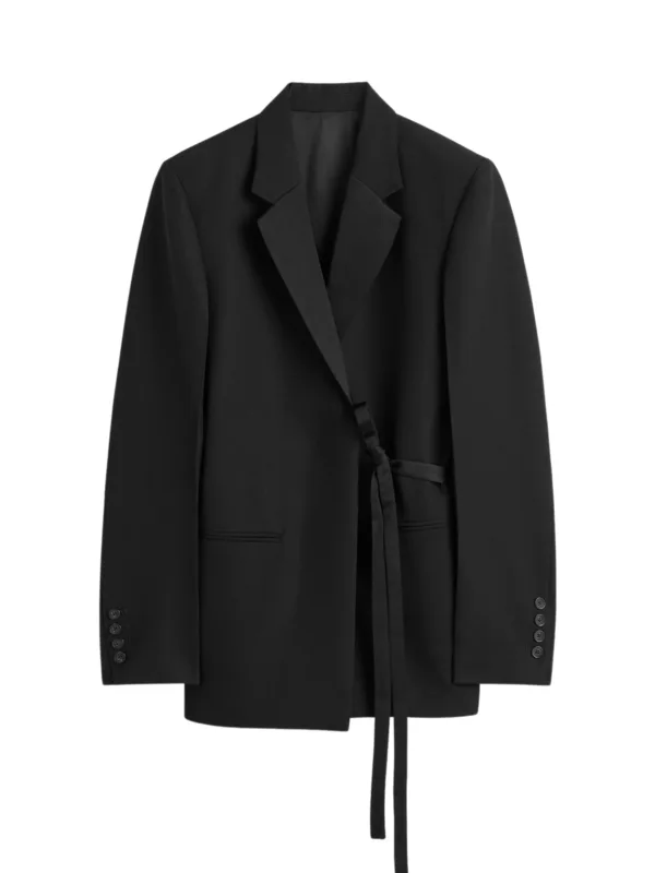 Satin-lapel Wrap Blazer