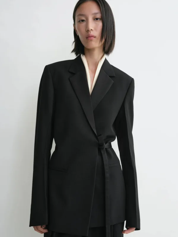 Satin-lapel Wrap Blazer - Image 2