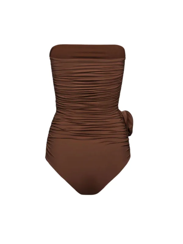 Floral Applique Brown Swimsuit - Image 2