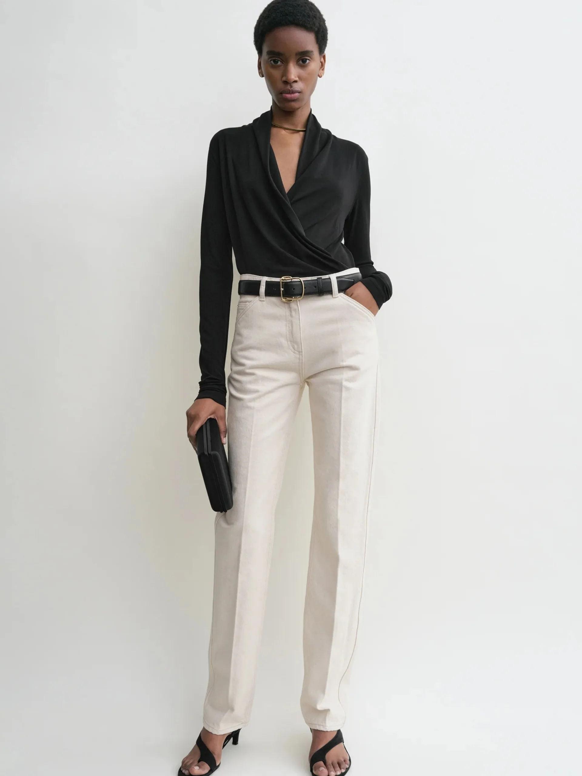 Black Overlapped Jersey Top - Image 3