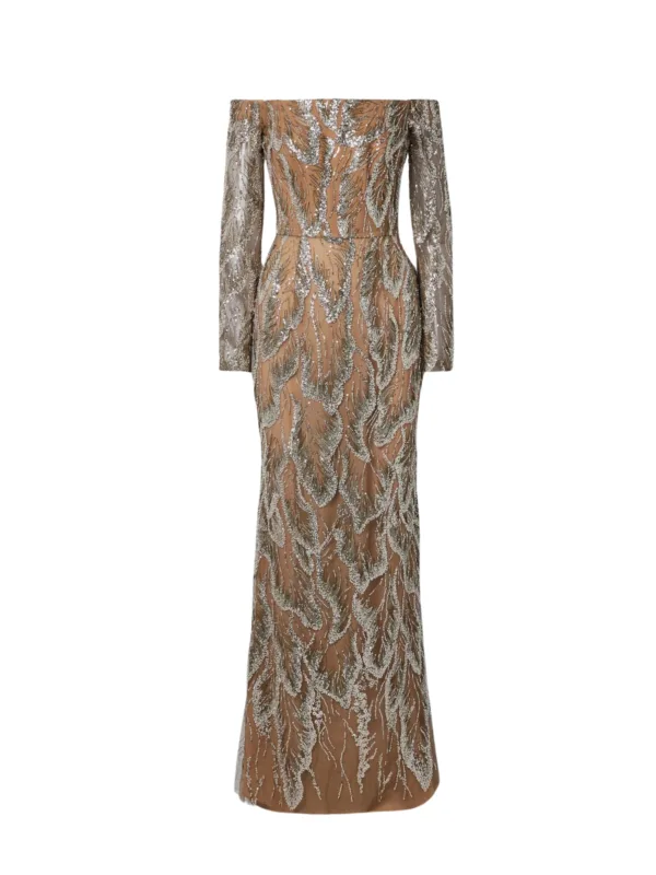 Embroidered Tulle Gown