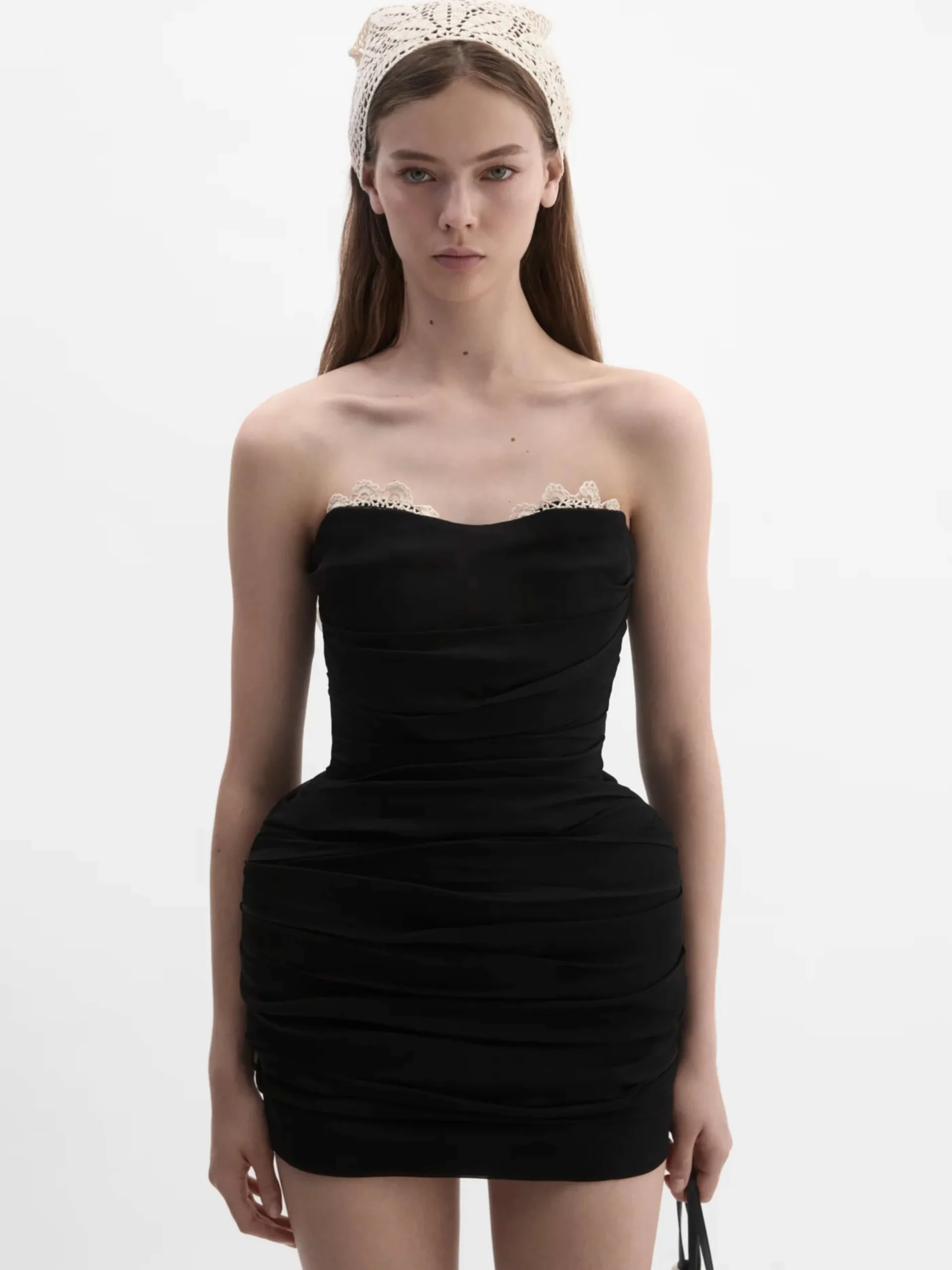 Strapless Ruched Silk Mini Dress - Image 3