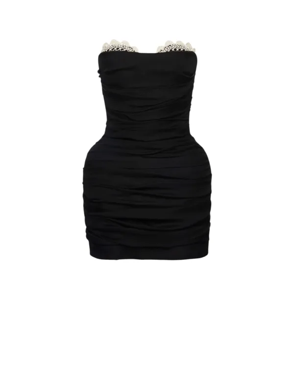 Strapless Ruched Silk Mini Dress