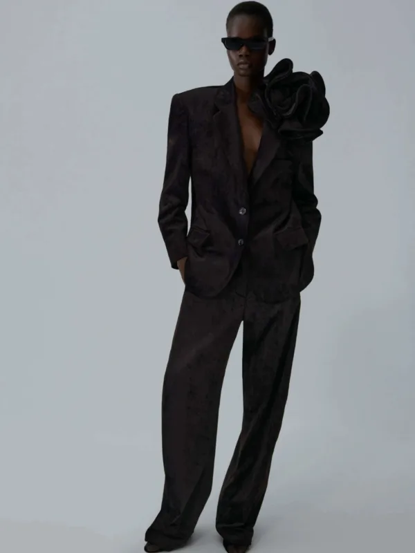 Wide-Leg Velvet Trousers - Image 3